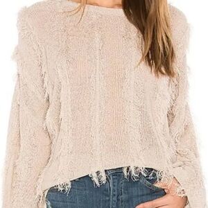 Cha Sor Drop Shoulder Fringed Beige Sweater